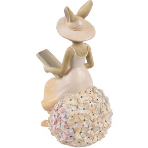 Clayre & Eef Dekorace Králík 10x9x17 cm Béžová Růžová Polyresin