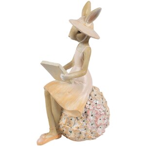 Clayre & Eef Dekorace Králík 10x9x17 cm Béžová Růžová Polyresin