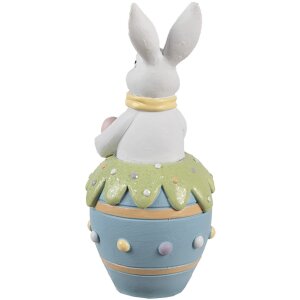 Clayre & Eef Dekorativní velikonoční figurka králíka bílá modrá Ø 7x16 cm