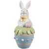 Clayre & Eef Dekorativní velikonoční figurka králíka bílá modrá Ø 7x16 cm