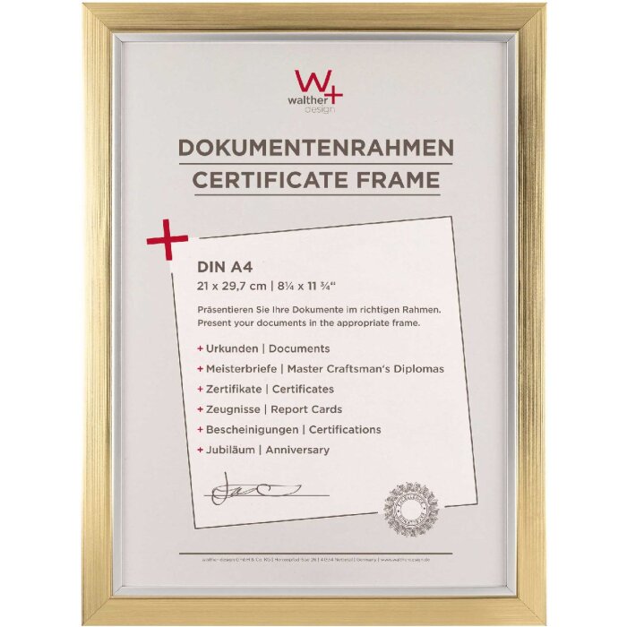 Designový rám Walther Beyond 21x29,7 cm šampaňské zlato stříbrný okraj