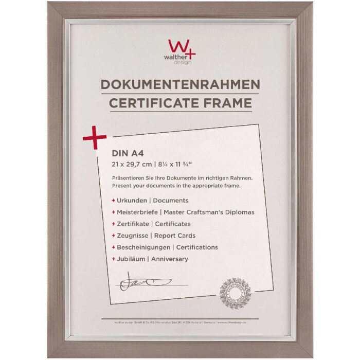 Designový rám Walther Beyond 21x29,7 cm ocelový stříbrný vnitřní okraj čiré sklo