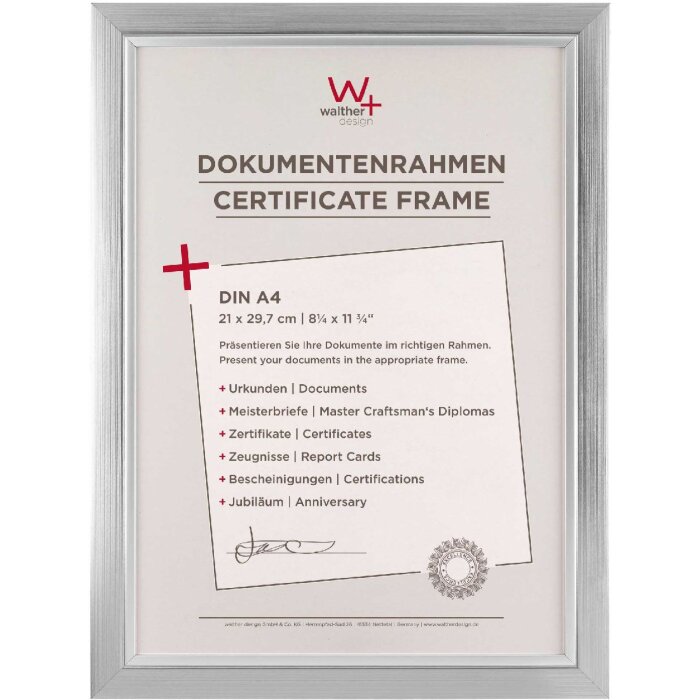 Designový rám Walther Beyond 21x29,7 cm stříbrný čiré sklo zadní panel MDF