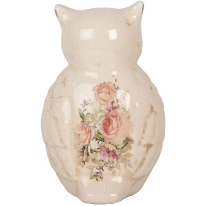 Clayre & Eef dekorativní sova 11x10x17 cm venkovský styl keramika béžová růžová