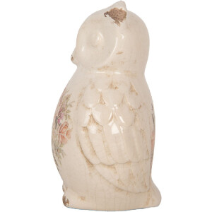 Clayre & Eef dekorativní sova 11x10x17 cm venkovský styl keramika béžová růžová