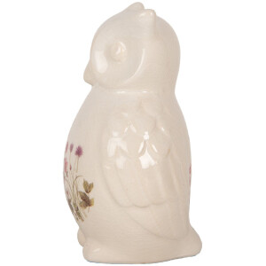 Clayre & Eef Dekorativní sova keramická béžová růžová 11x10x17 cm venkovský styl