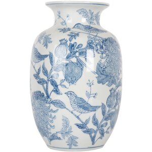 Clayre & Eef 6CE2100 Váza bílá modrá Ø 14x23 cm Keramika se vzorem
