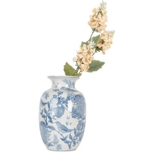 Clayre & Eef 6CE2100 Váza bílá modrá Ø 14x23 cm Keramika se vzorem