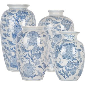Clayre & Eef 6CE2100 Váza bílá modrá Ø 14x23 cm Keramika se vzorem