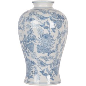 Clayre & Eef 6CE2101 Váza bílo-modrá Ø 17x32 cm keramický květinový motiv