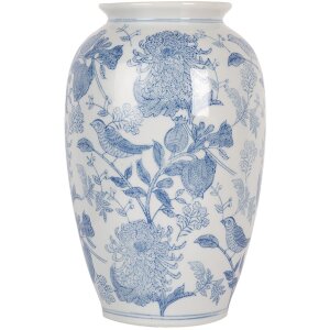 Clayre & Eef 6CE2102 Váza keramická bílo-modrá Ø 17x27 cm Botanický styl