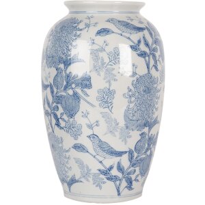 Clayre & Eef 6CE2102 Váza keramická bílo-modrá Ø 17x27 cm Botanický styl