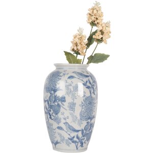 Clayre & Eef 6CE2102 Váza keramická bílo-modrá Ø 17x27 cm Botanický styl