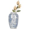 Clayre & Eef 6CE2102 Váza keramická bílo-modrá Ø 17x27 cm Botanický styl