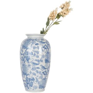 Clayre & Eef 6CE2103 Váza keramická bílo-modrá Ø 19x37 cm