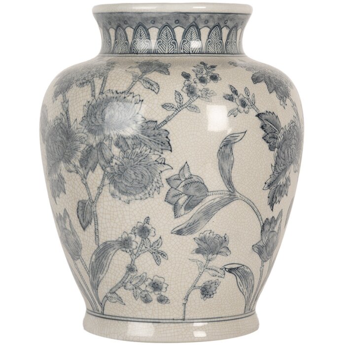 Clayre & Eef 6CE2076 Váza bílo-modrá Ø 23x29 cm keramika s květinovým vzorem