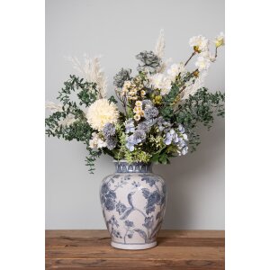 Clayre & Eef 6CE2076 Váza bílo-modrá Ø 23x29 cm keramika s květinovým vzorem