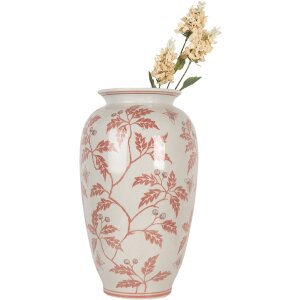 Clayre & Eef 6CE2081 Váza keramická béžová červená Ø 23 cm výška 42 cm venkovský styl