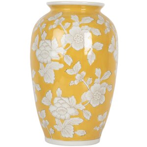 Clayre & Eef 6CE2088 Váza žluto-bílá Ø 17x27 cm Keramický retro vintage styl