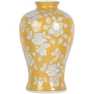 Clayre & Eef 6CE2089 Váza Retro keramická váza žlutá bílá Ø19xH32 cm