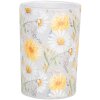 Clayre & Eef 6GL4957 Skleněný držák na čajovou svíčku Flower Pattern White Yellow Ø12xH18 cm