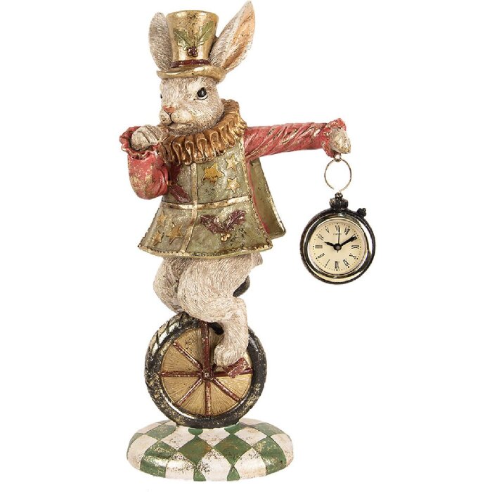 Clayre & Eef dekorativní figurka králík vintage polyresin zlatozelená 18x10x33 cm