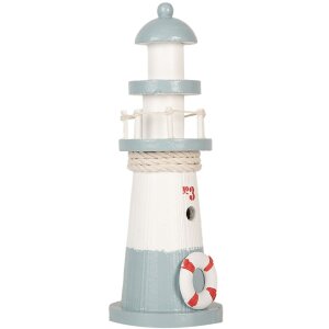 Clayre & Eef 6H2404 Dekorativní maják bílý modrý Ø 8 x 22 cm MDF dřevo