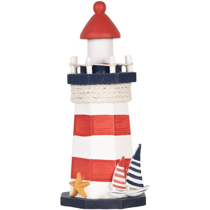 Clayre & Eef Dekorativní maják 6H2408 Bílá červená modrá Ø 9 x 19 cm MDF dřevo