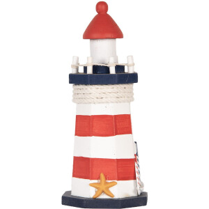 Clayre & Eef Dekorativní maják 6H2408 Bílá červená modrá Ø 9 x 19 cm MDF dřevo