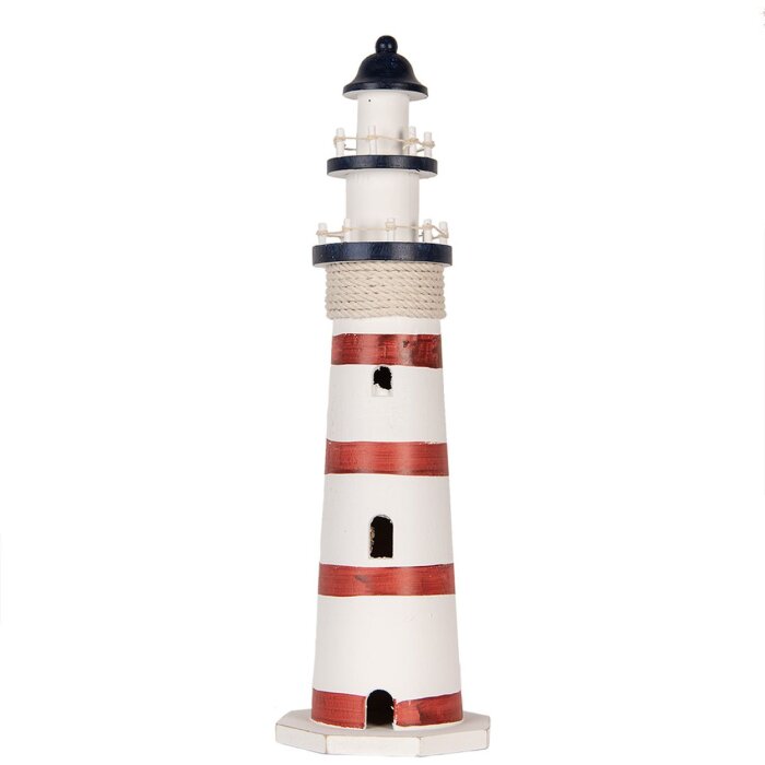 Clayre & Eef Dekorativní maják bílo-červený Ø 15x48 cm MDF dřevo