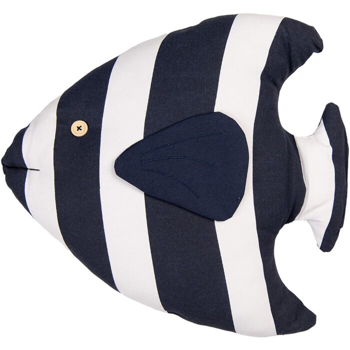 Clayre & Eef Dekorační polštářek Fish Maritime Design White Blue 40x45 cm