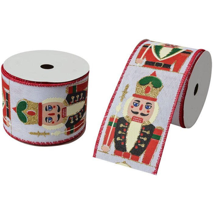 Clayre & Eef LI0135 Stuha na ořechy 6,3 cm x 5 m bílá červená zlatá zelená
