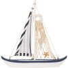 Clayre & Eef dekorace Plachetnice 25x6x25 cm Bílá modrá MDF dřevěná námořní dekorace