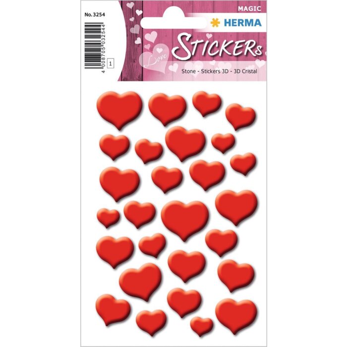 HERMA Stone 3D Sticker Cristal Rote Herzen selbstklebend 1 Blatt 7.5 x 10 cm
