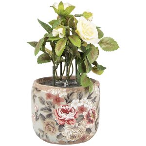 Clayre & Eef Květináč Ø 8x7 cm Šedorůžový Keramika ve venkovském stylu