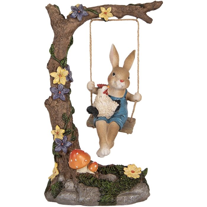 Clayre & Eef dekorativní figurka králíka na houpačce ve venkovském stylu 20x12x32 cm