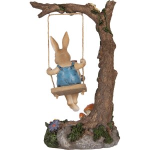 Clayre & Eef dekorativní figurka králíka na houpačce ve venkovském stylu 20x12x32 cm