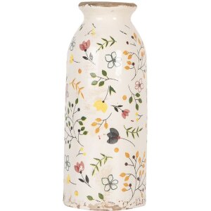 Clayre & Eef Keramická váza Ø 8x20 cm Béžová Růžová Venkovský styl Vintage