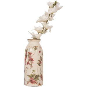 Clayre & Eef 6CE2027 Váza béžovo-růžová s květinovým vzorem Ø 8x20 cm Vintage keramika