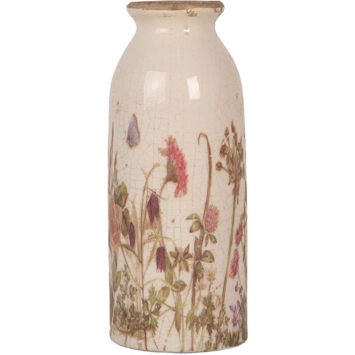 Clayre & Eef 6CE2029 Keramická váza béžová růžová zelená Ø8xH20cm Vintage design