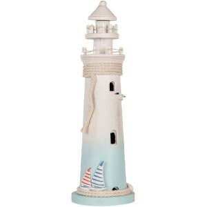 Clayre & Eef Dekorativní maják bílý modrý Ø 13x42 cm MDF dřevěná námořní dekorace