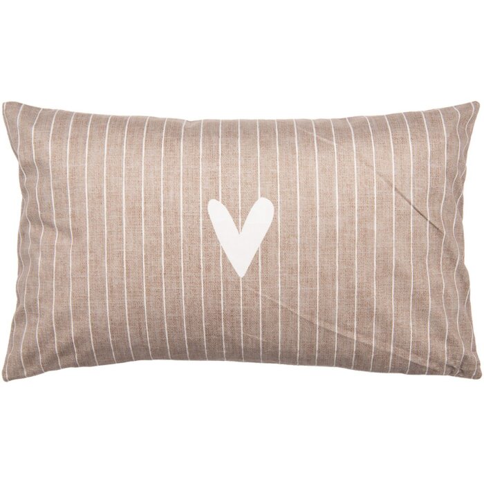 Clayre & Eef Povlak na polštář 30x50 cm Hnědý bílý venkovský styl Polyester
