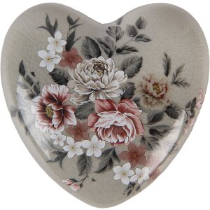 Clayre & Eef Dekorativní srdce keramické šedorůžové 11x11x4 cm venkovský styl