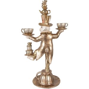 Clayre & Eef dekorativní králík zlatý 35x22x58 cm polyresin s čajovým servisem