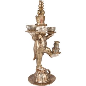 Clayre & Eef dekorativní králík zlatý 35x22x58 cm polyresin s čajovým servisem