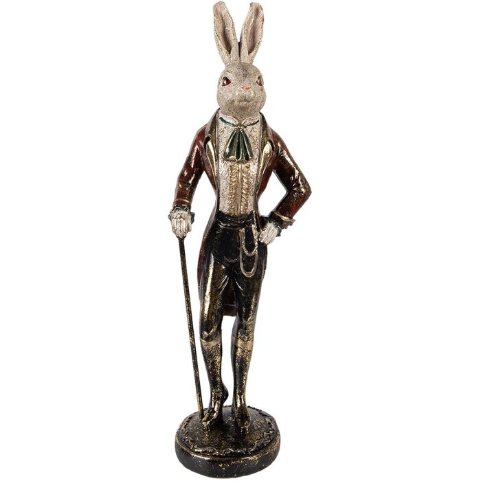 Clayre & Eef Dekorativní králík z polyresinu béžově červený 17x15x51 cm Velikonoční figurka