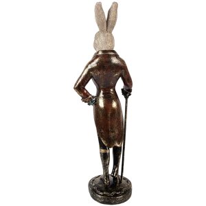 Clayre & Eef Dekorativní králík z polyresinu béžově červený 17x15x51 cm Velikonoční figurka