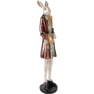 Clayre & Eef Dekorativní králík béžový červený 12x12x53 cm Polyresinová figurka zvířete