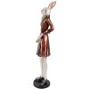 Clayre & Eef Dekorativní králík béžový červený 12x12x53 cm Polyresinová figurka zvířete