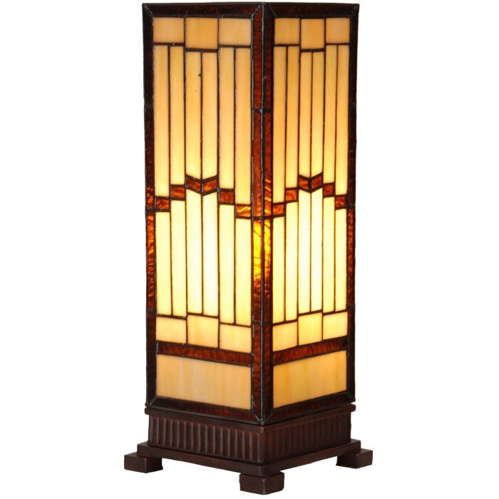 LumiLamp 5LL-6358 Tiffany stolní lampa béžová hnědá 17x17x44cm E27 sklo polyresin